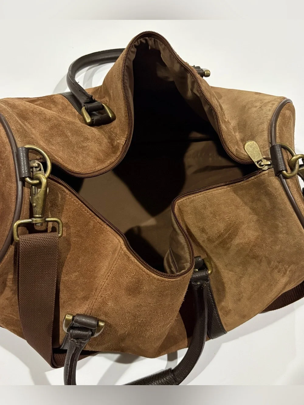 Marlboro Vintage Leather Suede Grit Weekender Duffel Bag Brown large